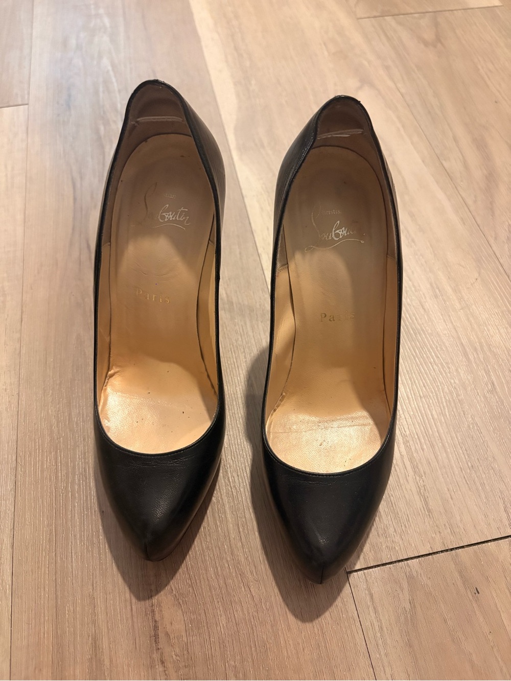 Christian Louboutin Black Pointed-Toe Leather Pumps
